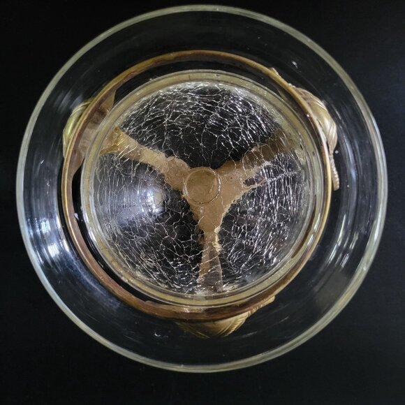 Large Vintage Brass Rams Head Stand with Crackle Glass Candle Holder / Bowl - Picture 5 of 7